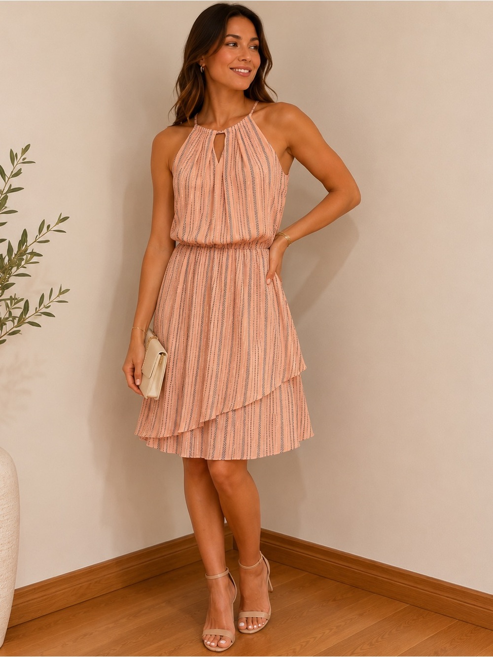 RW&CO. Pink Halter Tiered Summer Dress